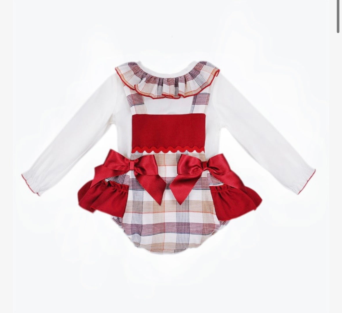 Wee Me Burgundy Tartan Bow Romper & Blouse Set