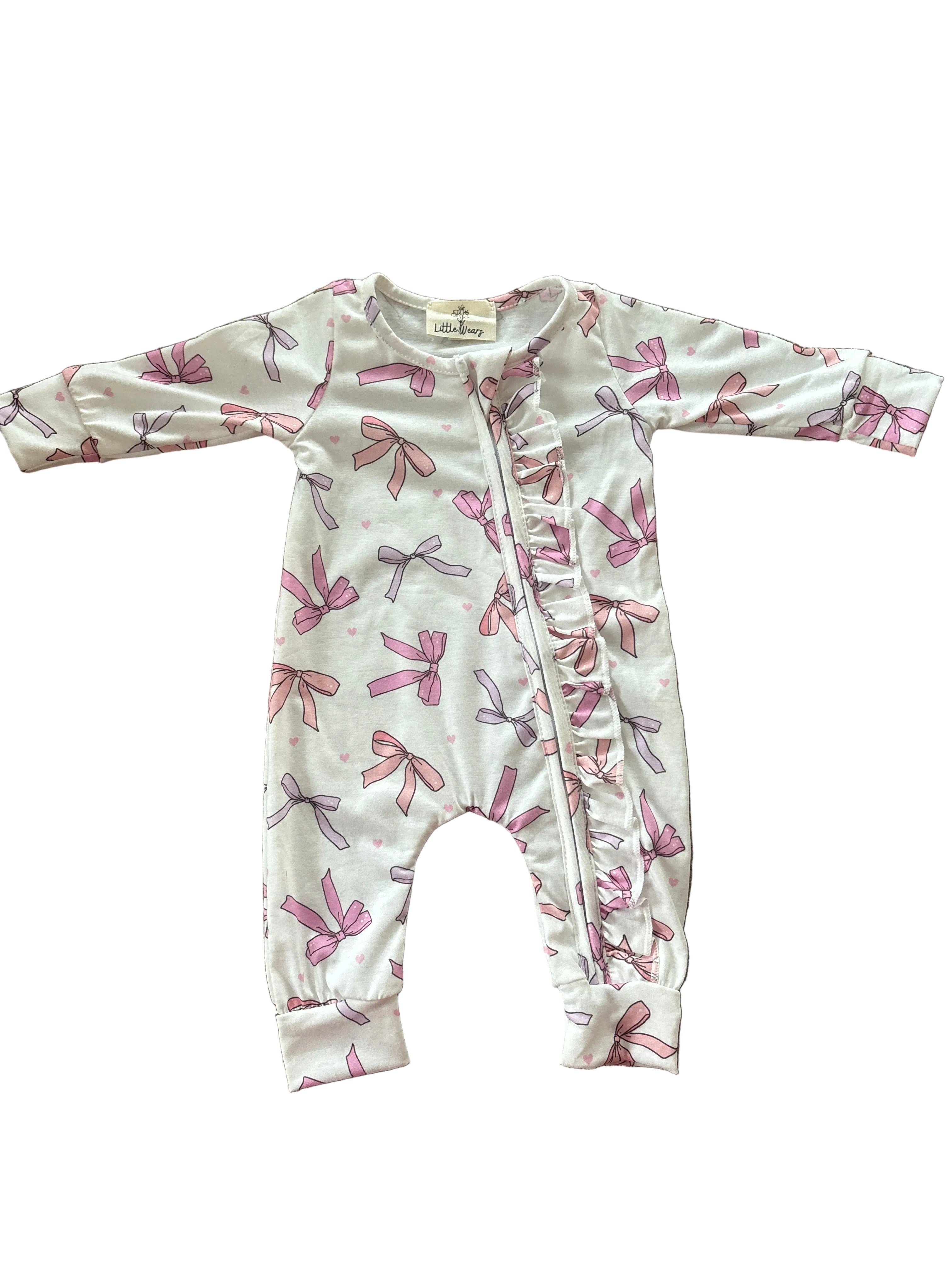 Pink Bow Frill Zip Sleepsuit