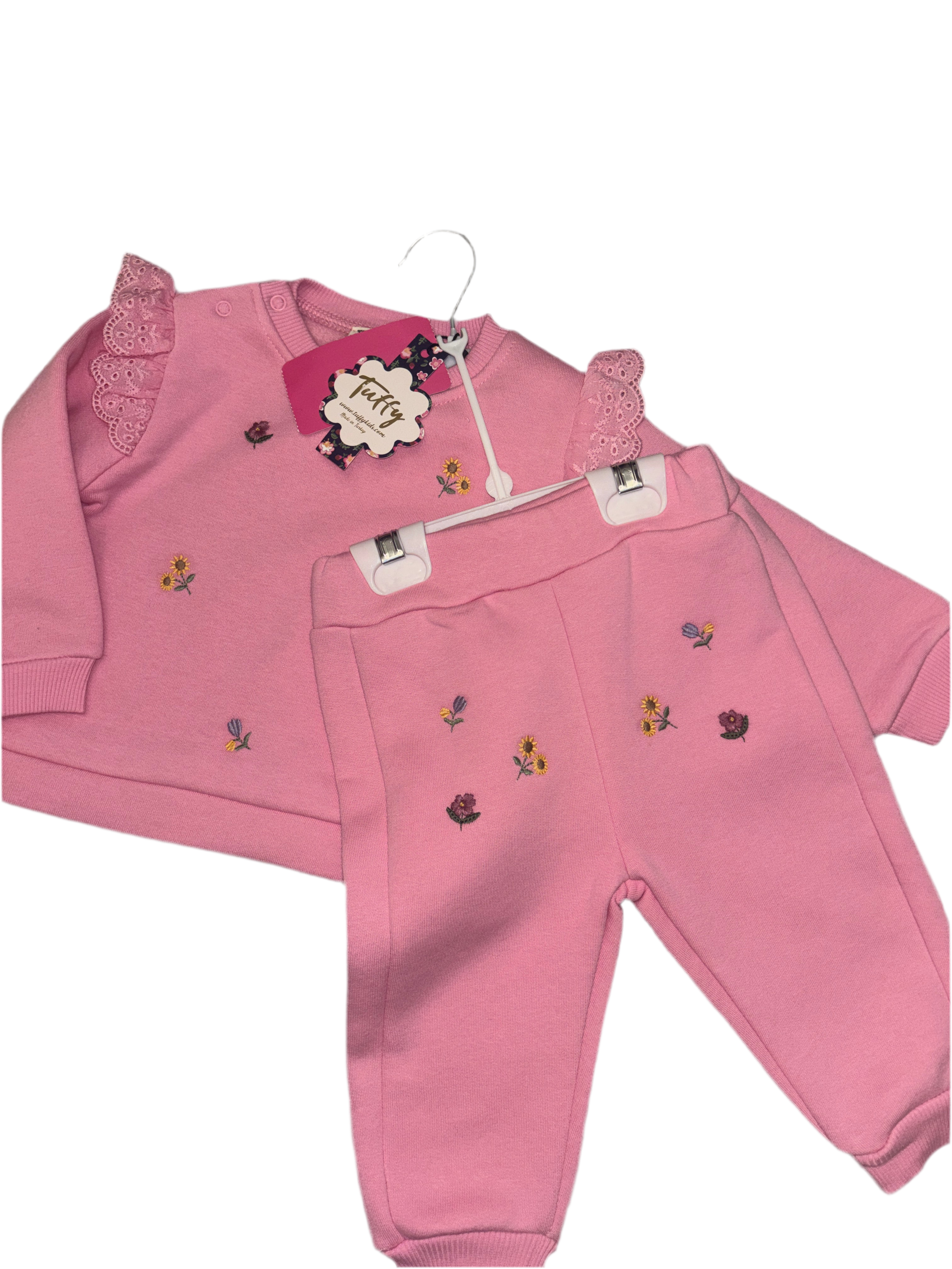Pink Embroaided Floral Tracksuit