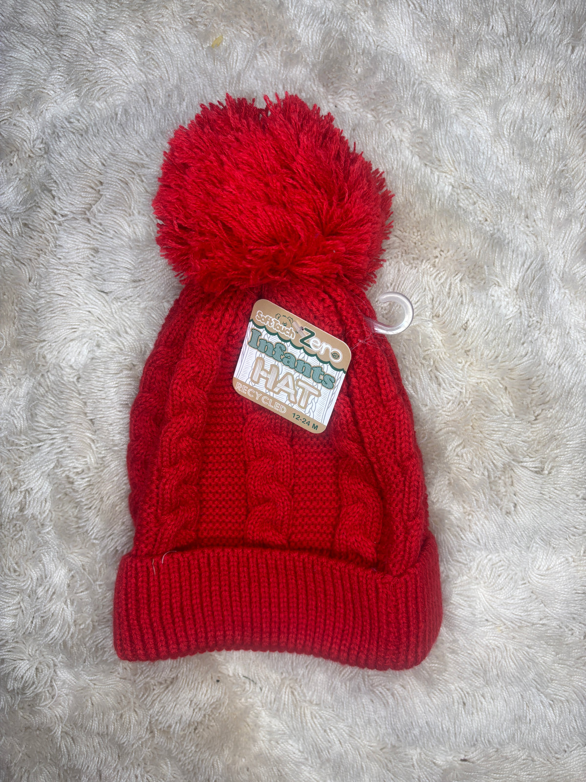 Red Cable Knit Pom Hat
