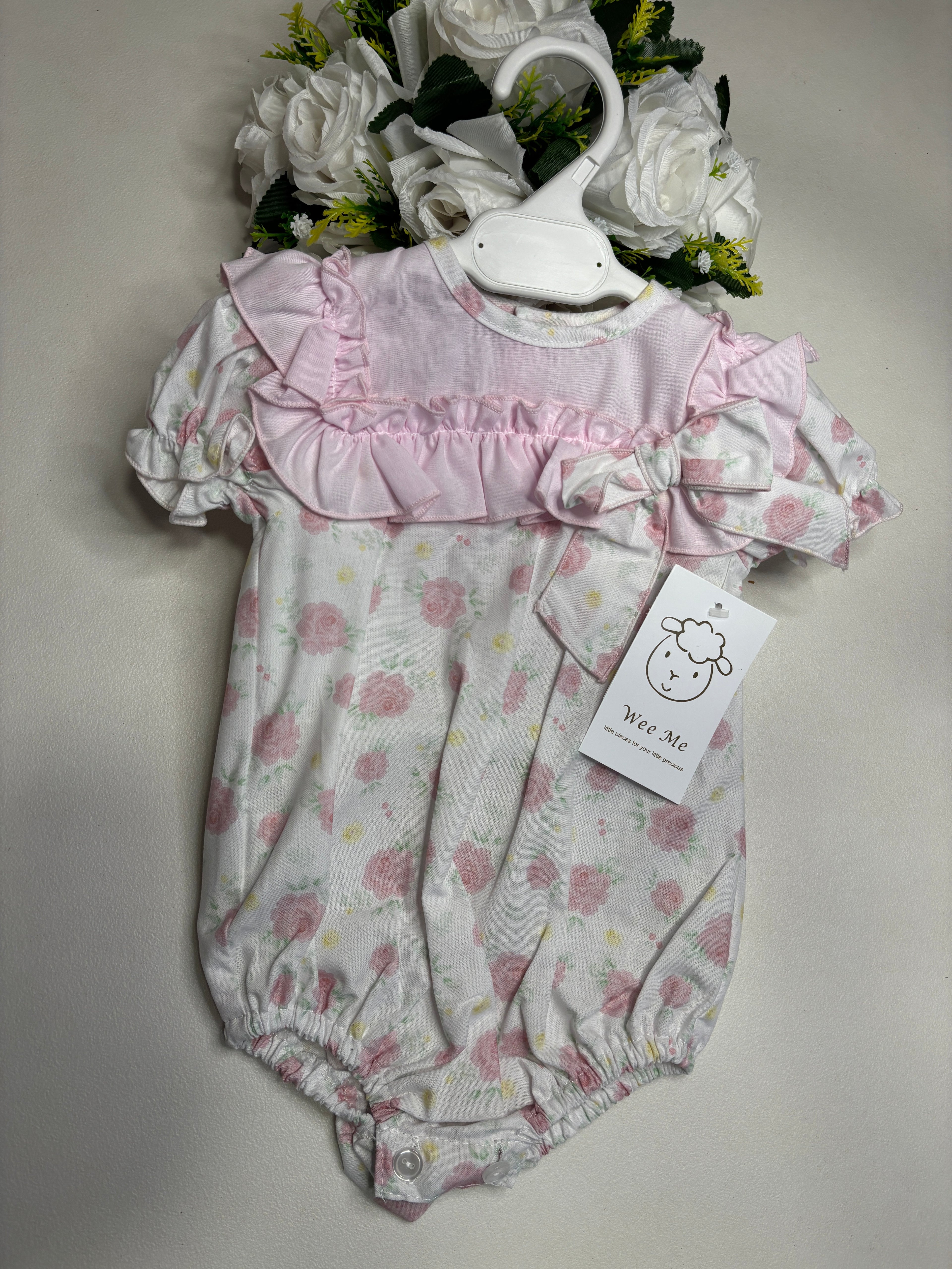 Wee Mee Floral Romper with Pink Collar