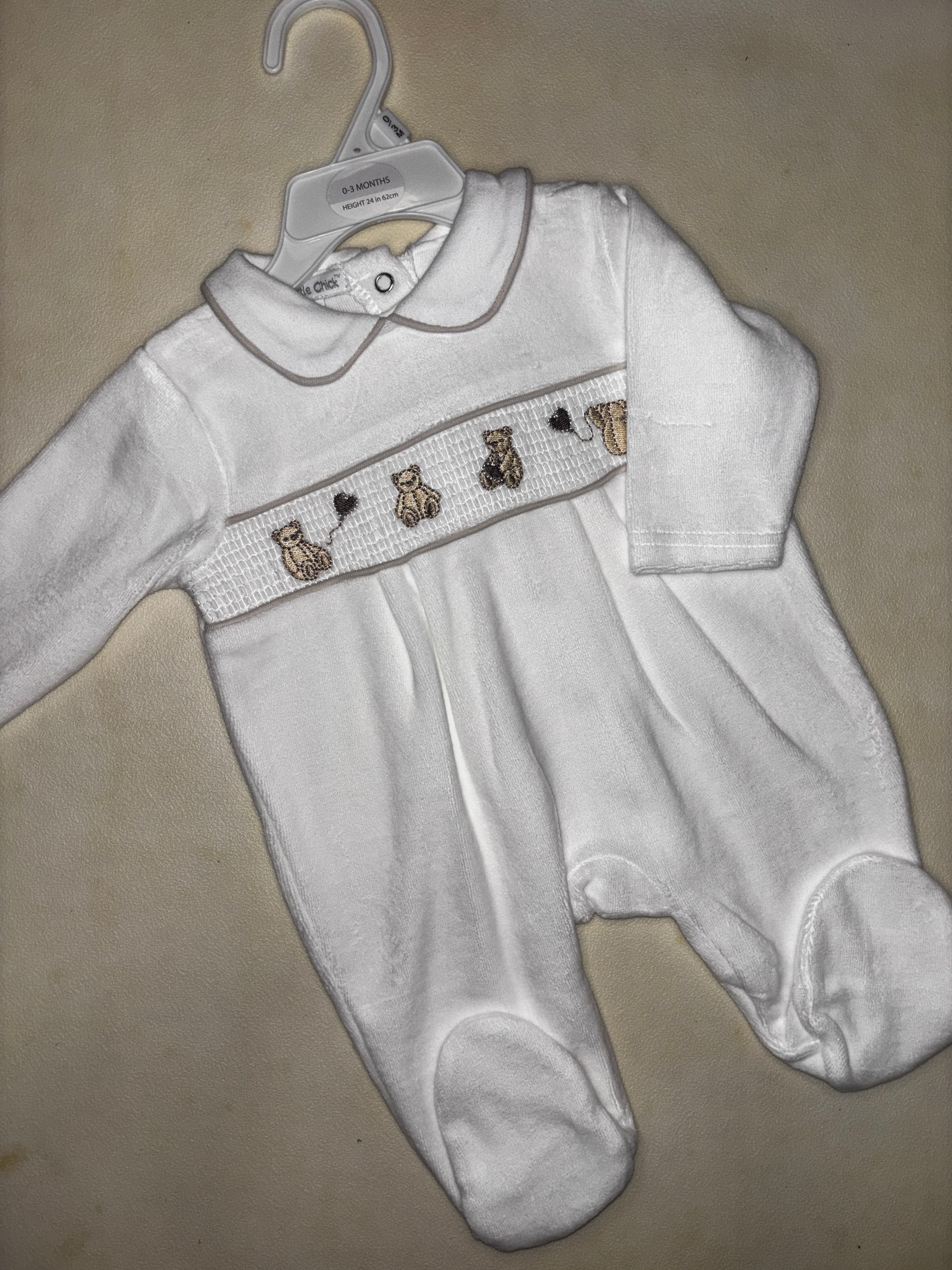 White Velour Babygrow