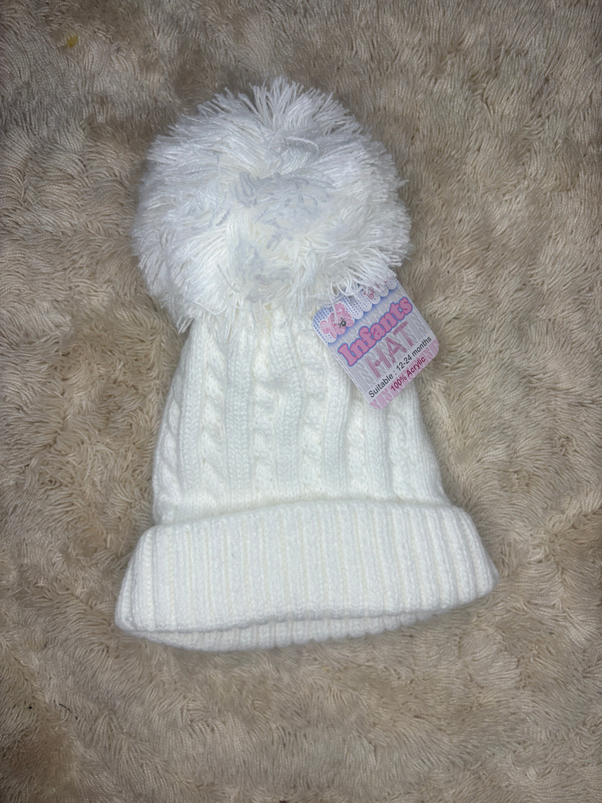 White Cable Knit Pom Hat