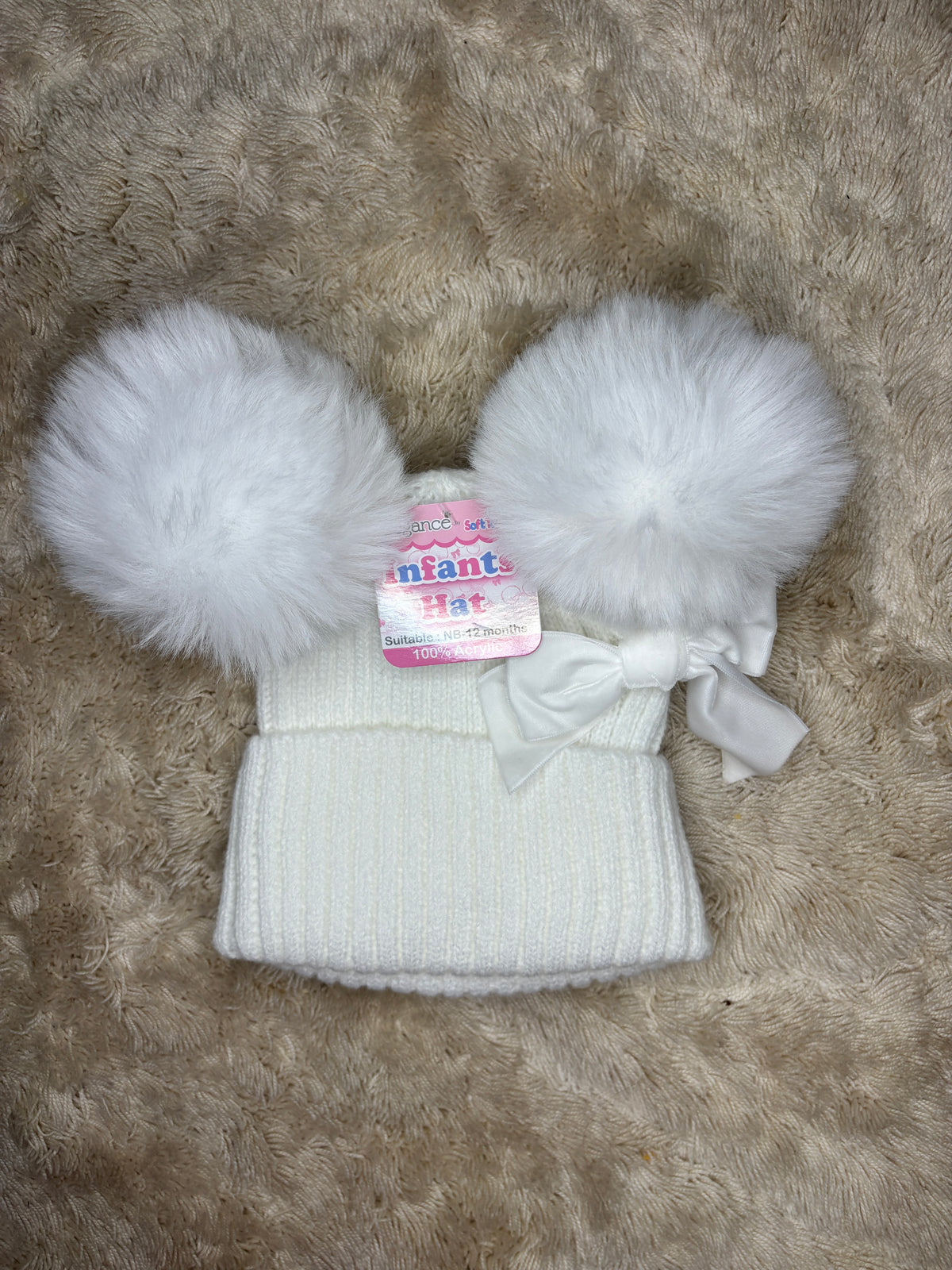 White Pom Hat with bow