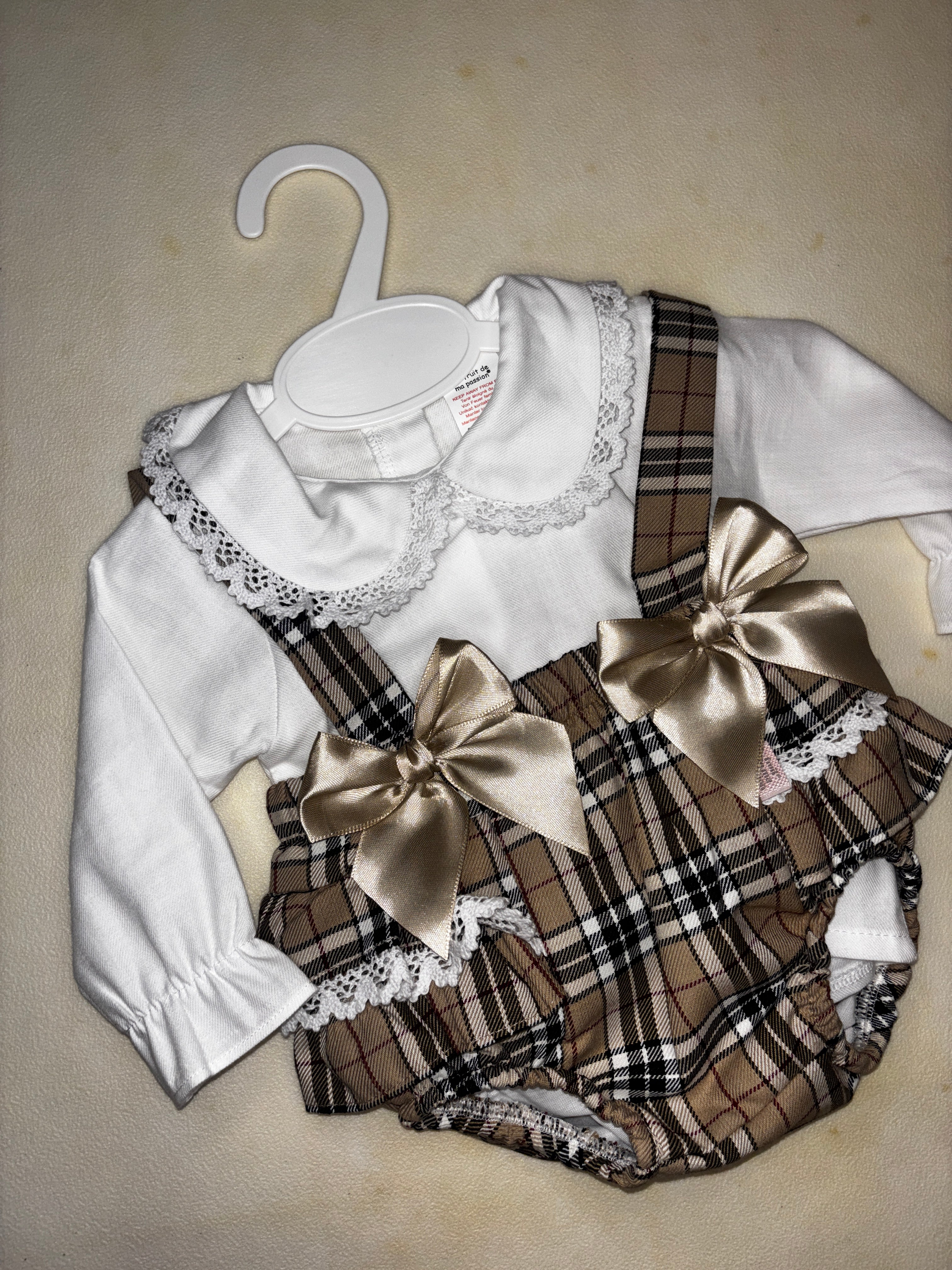 Spanish Beige Tartan Romper with Shirt