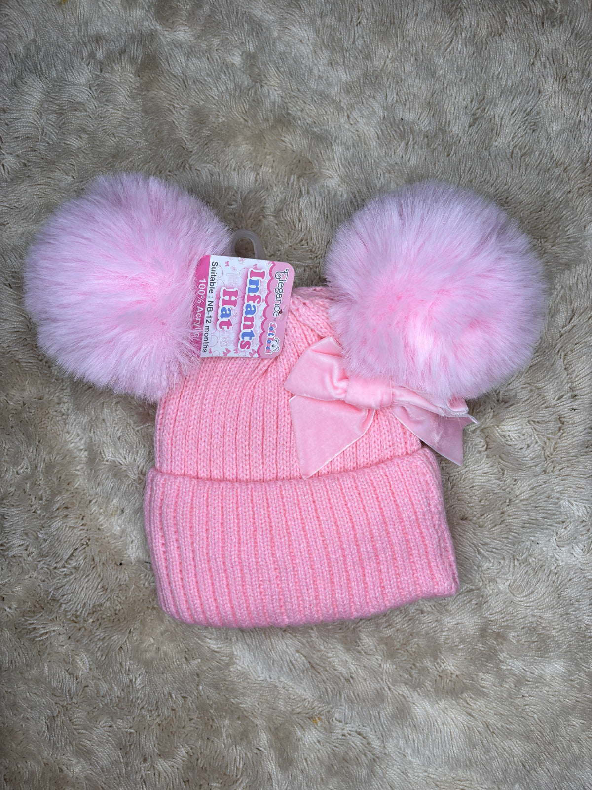 Pink Pom Hat with bow
