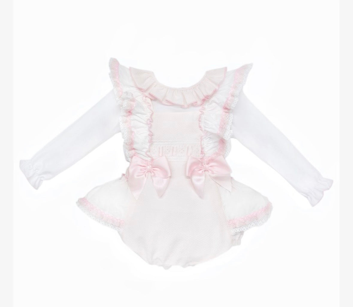 Wee Me Girl Pink Spanish Pique Frilly Romper with Shirt