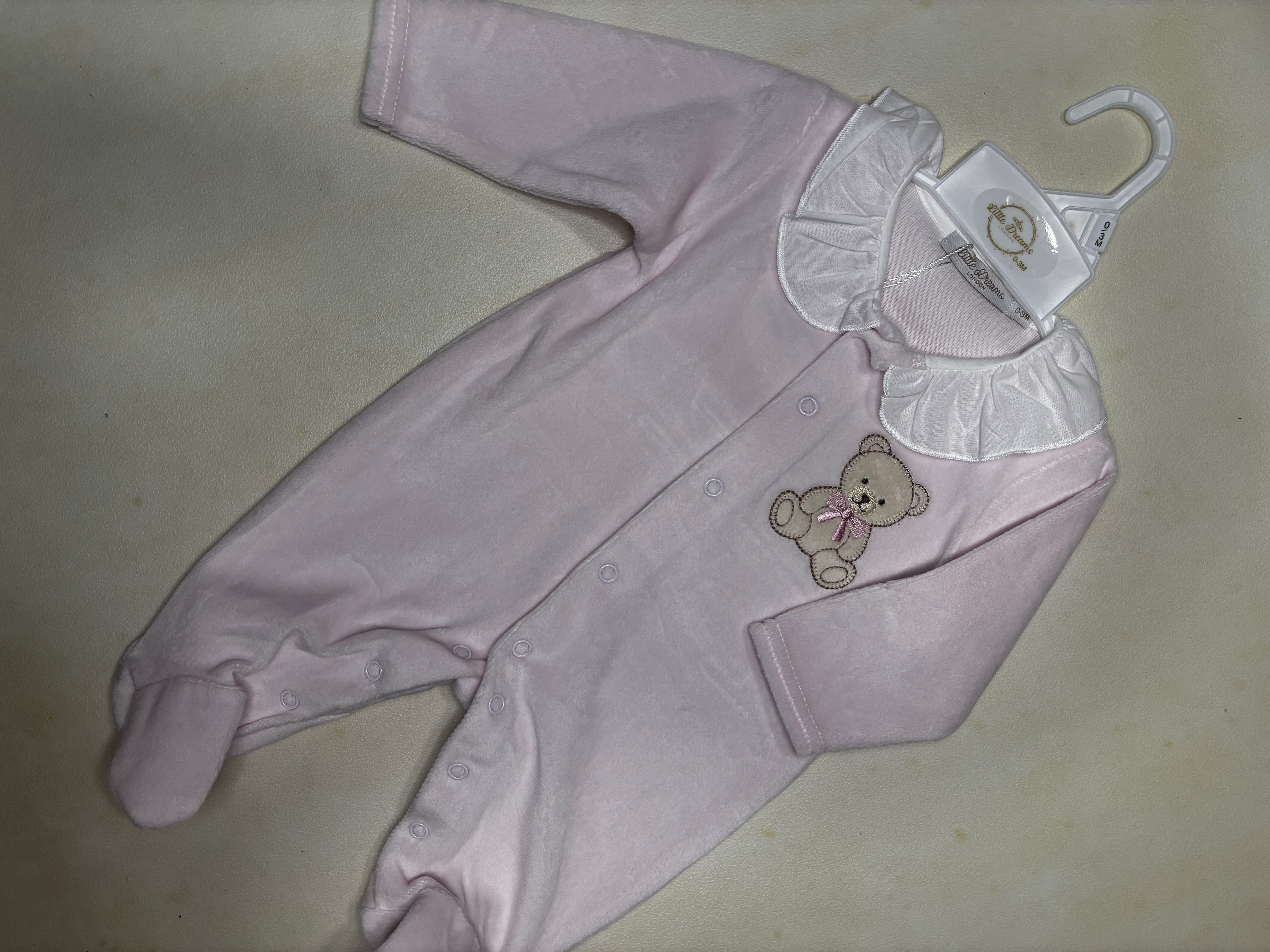 Pink Velour Bear Babygrow