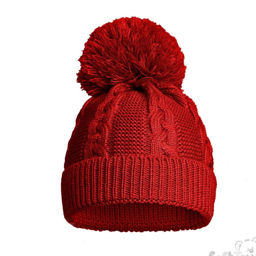 Red Cable Knit Bobble Hat