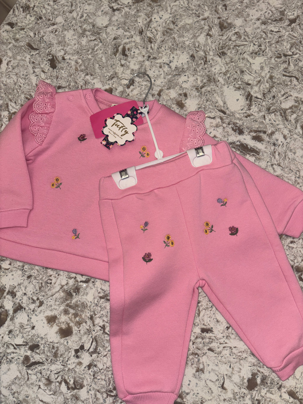 Pink Embroaided Floral Tracksuit